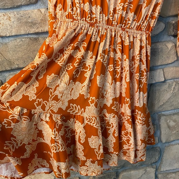 Shore Women’s Floral Short Dress Orange Gold Peep Hole Summer New Medium Resort - Picture 13 of 16